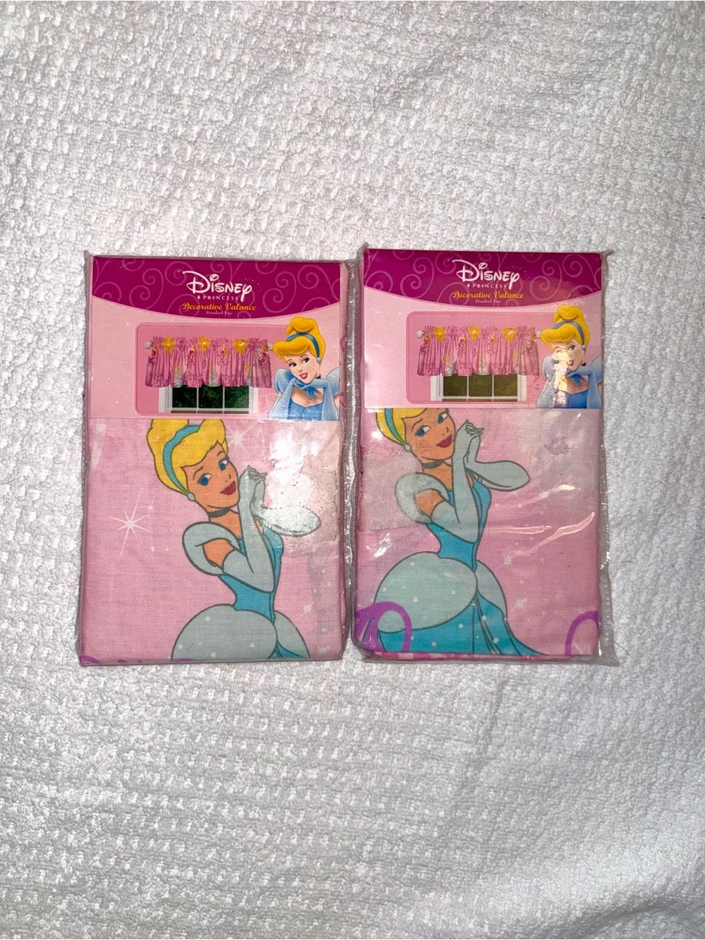 (2) VTG Disney Princess Cinderella Window Valance Curtains Set of 2 Pink Y2K NWT